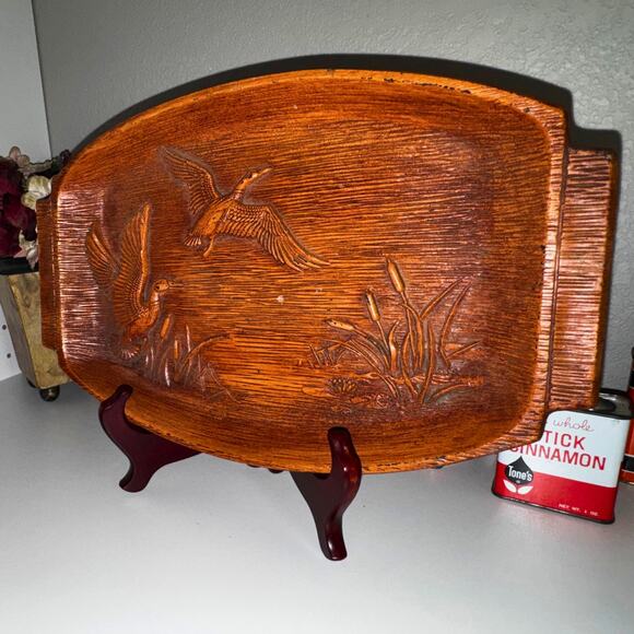 Vintage 1959 Multi Products Carved Duck Tray – Mid-Century Faux Wood Catchall - Picture 2 of 9